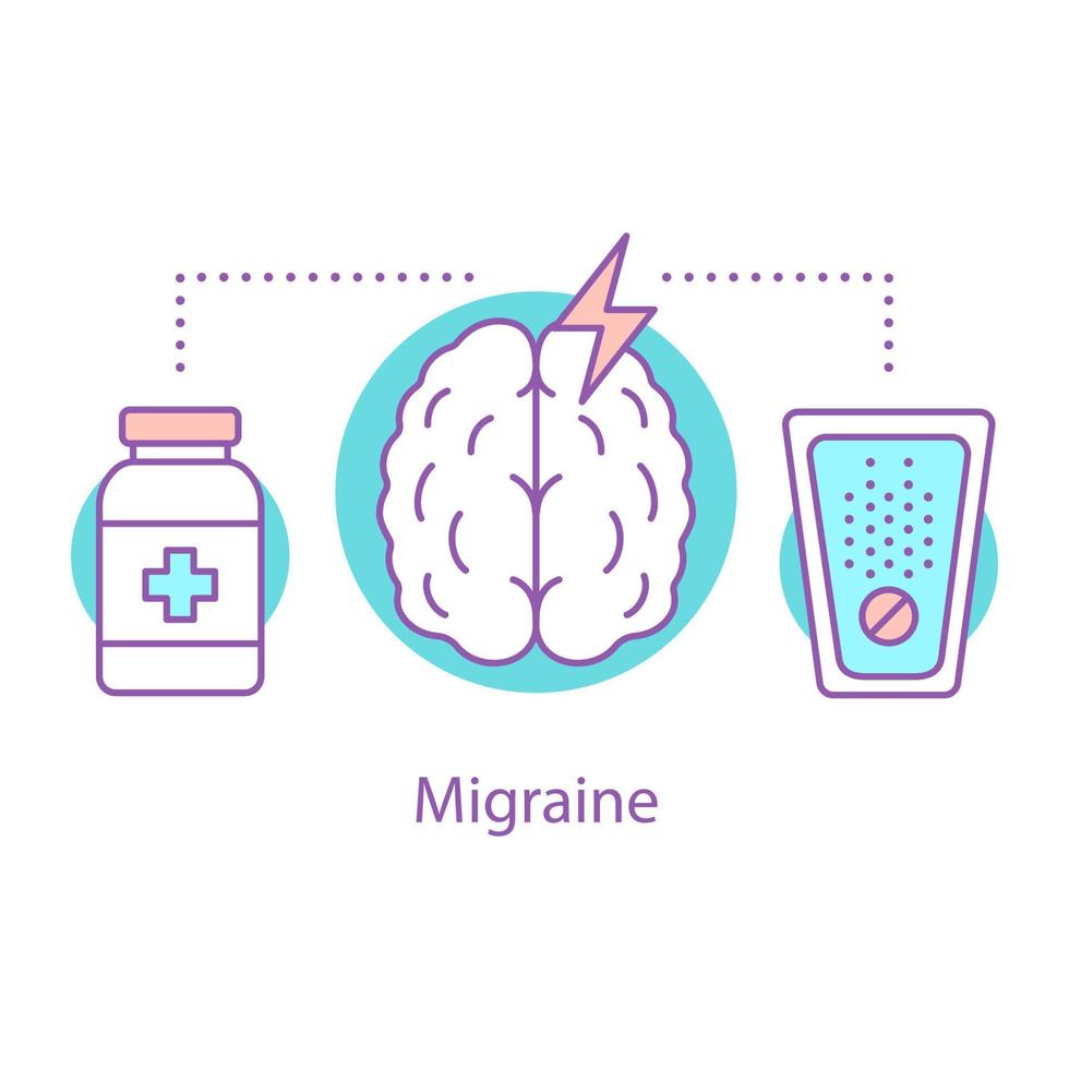 Migraine concept icon. Headache. Neurology problems idea thin line illustration. Painkillers. Vector isolated outline drawing