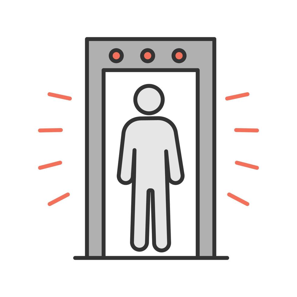 Signaling portal metal detector color icon. Airport security scanner with person inside. Isolated vector illustration