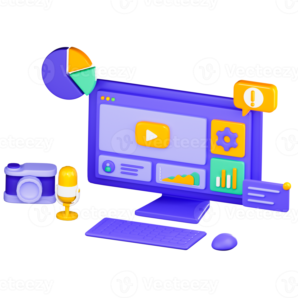 3D Computer Workspace PNG Illustration