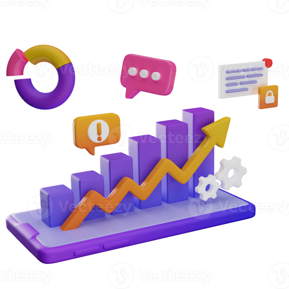 3D Business Analysis Chart PNG Illustration