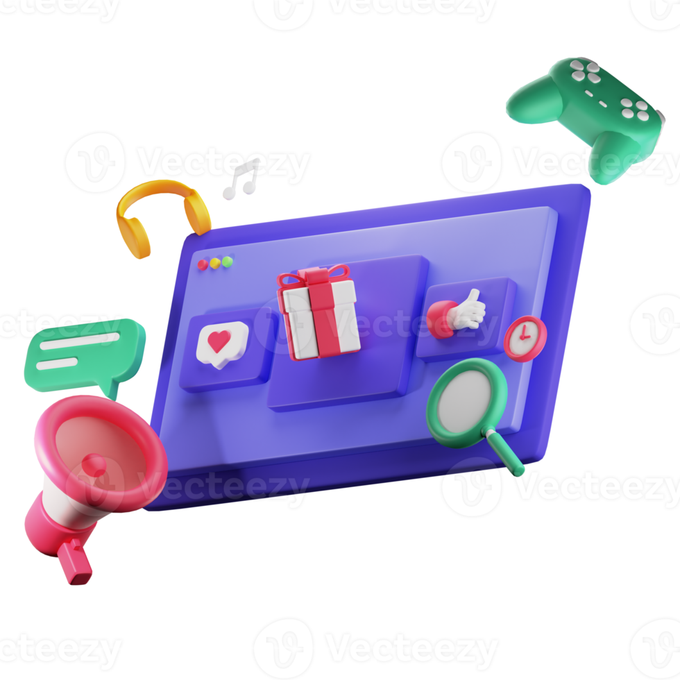3D Website Entertainment PNG Illustration