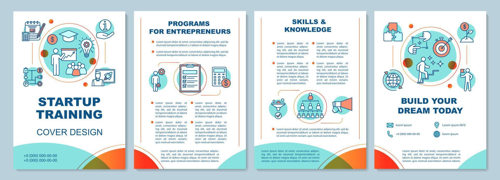 Startup training brochure template layout. Businessman coaching. Flyer, booklet, leaflet print design with linear illustrations. Vector page layouts for magazines, annual reports, advertising posters