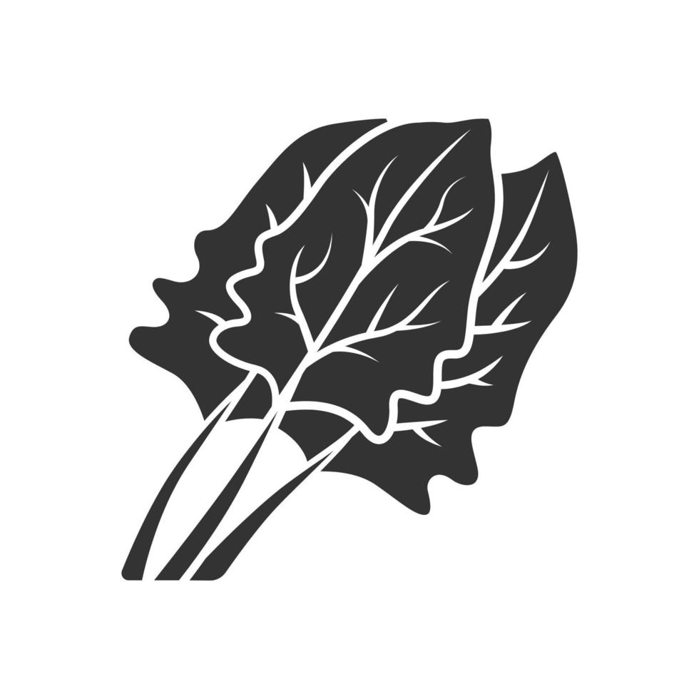 Spinach glyph icon. Salad ingredient. Agriculture plant. Leaves. Vegetable farm. Organic food. Vegan and vegetarian food. Diet. Vitamin. Silhouette symbol. Negative space. Vector isolated illustration