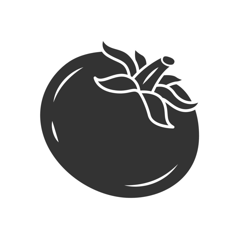 Tomato glyph icon. Salad ingredient. Agriculture plant. Organic food. Vegan food. Healthy nutrition. Vegetable farm. Ketchup ingredient. Silhouette symbol. Negative space. Vector isolated illustration