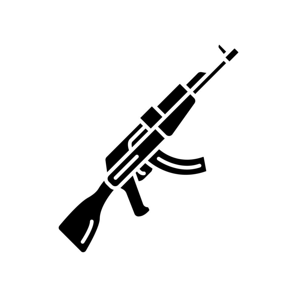 icono de glifo de arma akm. arma de fuego de videojuego virtual, pistola. rifle de juego de disparos. ciberdeporte, inventario militar de francotiradores de esport, equipo. símbolo de la silueta. espacio negativo. ilustración vectorial aislada vector