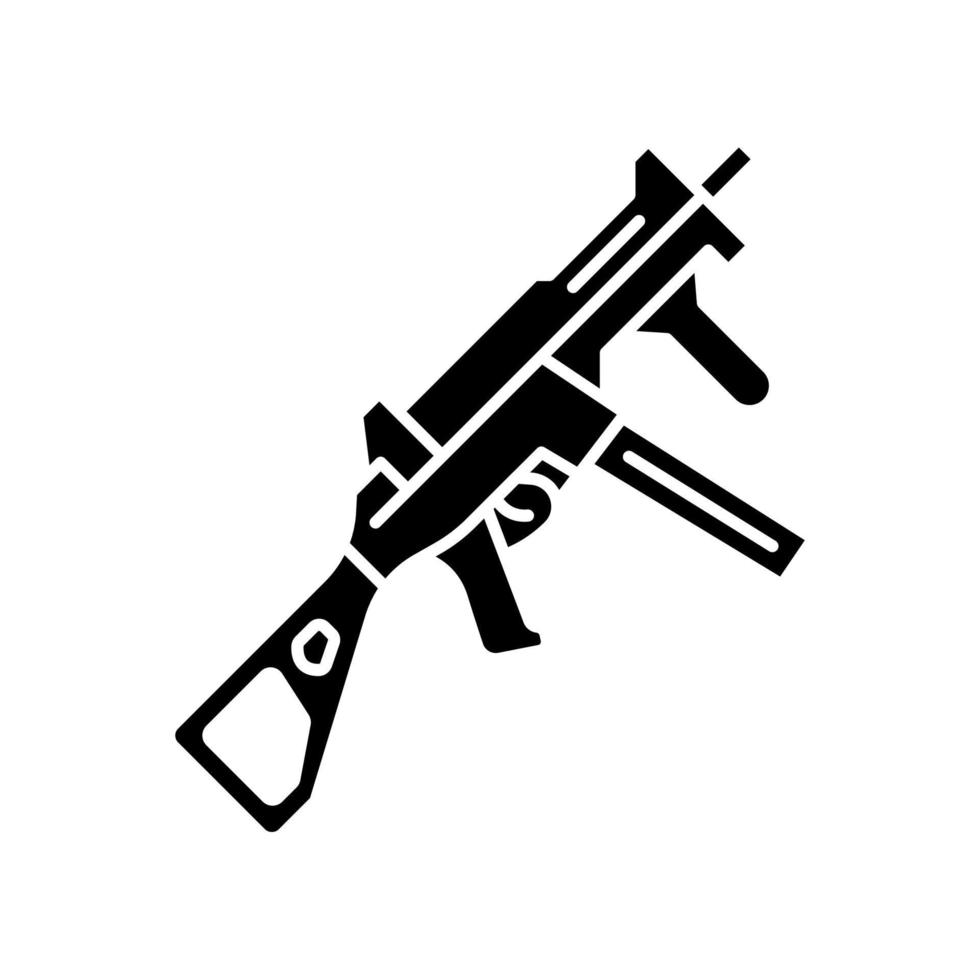 hk ump icono de glifo de arma. arma de fuego de videojuego virtual, pistola. rifle de juego de disparos. ciberdeporte, inventario militar de francotiradores de esport, equipo. símbolo de la silueta. espacio negativo. ilustración vectorial aislada vector