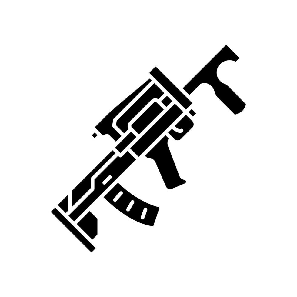 Groza weapon glyph icon. Virtual video game firearm, gun. Shooter game rifle, blaster. Esport sniper military inventory, equipment. Silhouette symbol. Negative space. Vector isolated illustration