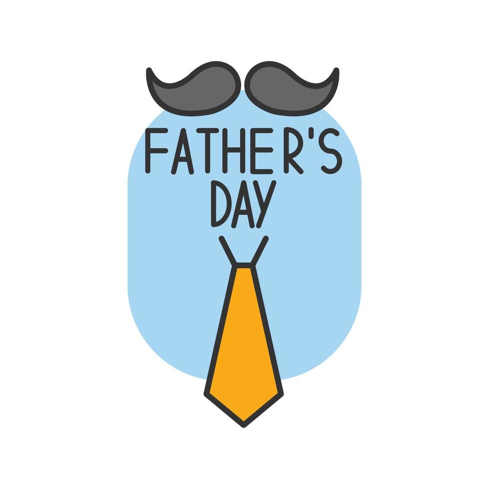 Fathers Day color icon. Mustache and tie greeting card. Isolated vector illustration