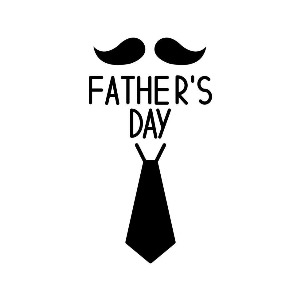 Fathers Day glyph icon. Mustache and tie greeting card. Silhouette symbol. Negative space. Vector isolated illustration