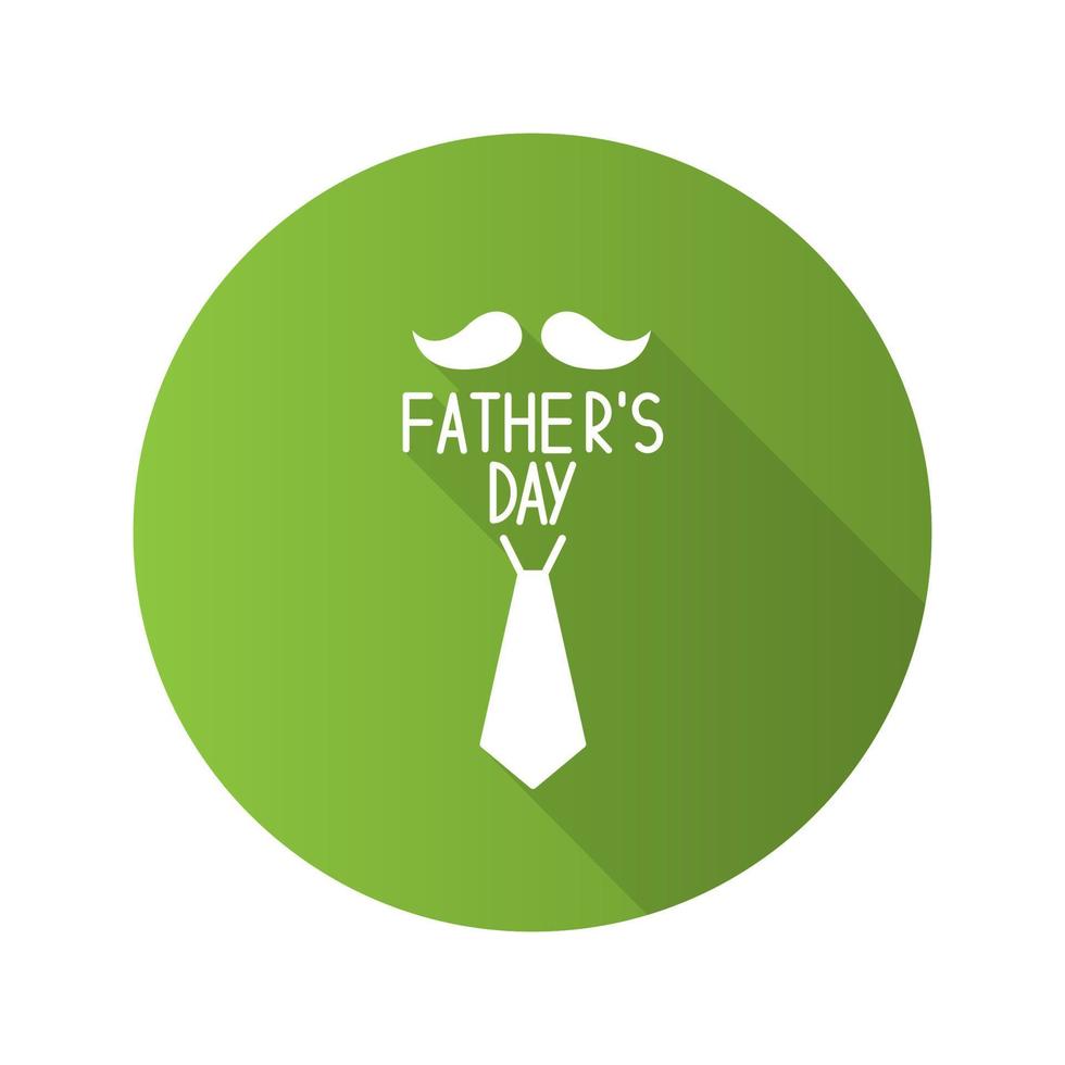 Fathers Day flat design long shadow glyph icon. Mustache and tie greeting card. Vector silhouette illustration