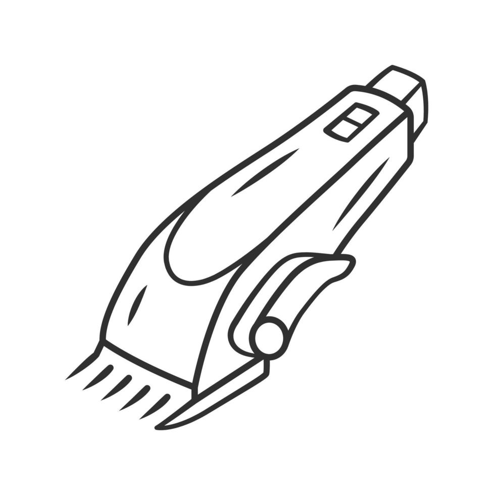 Shaving machine linear icon. Haircutting procedure. Barbers beauty device. Beauty electric instrument. Thin line illustration. Contour symbol. Vector isolated outline drawing. Editable stroke