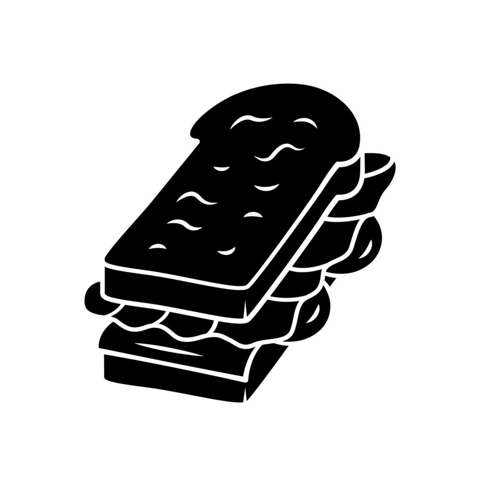 Sandwich glyph icon. Fast food, breakfast, school lunch. Sandwich with ham, cheese, salad and toasted bread. Cafe, restaurant snack. Silhouette symbol. Negative space. Vector isolated illustration