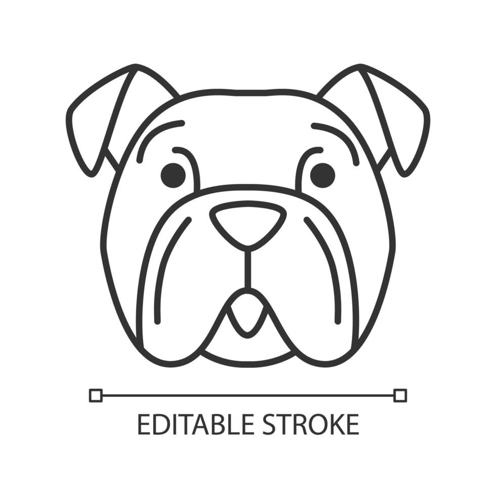 Bulldog cute kawaii linear character. Thin line icon. Dog with hushed muzzle. Funny domestic doggie. Happy animal with open mouth. Vector isolated outline illustration. Editable stroke