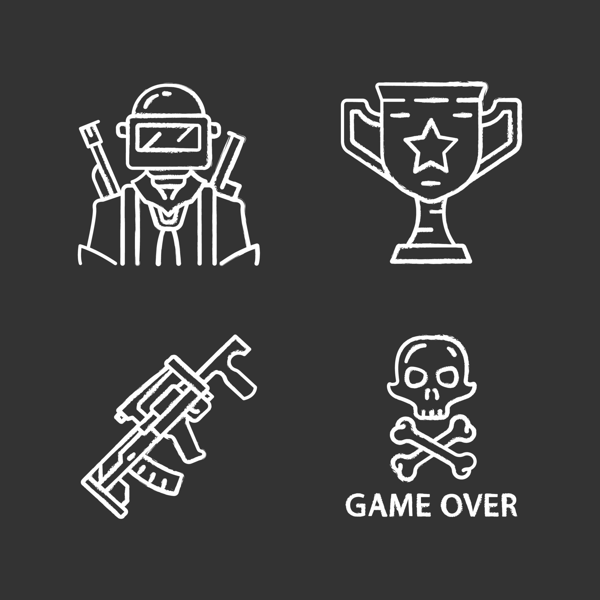 Online game inventory color icons set. Esports, cybersports. Battle royale.  Computer, video game equipment. Soldier,…