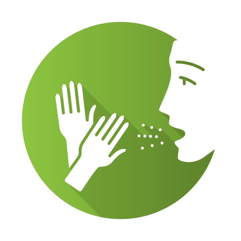 Latex allergy flat design long shadow glyph icon. Allergic disease. Asthma caused by rubber gloves. latex allergens in air. Man inhale allergenic proteins. Vector silhouette illustration