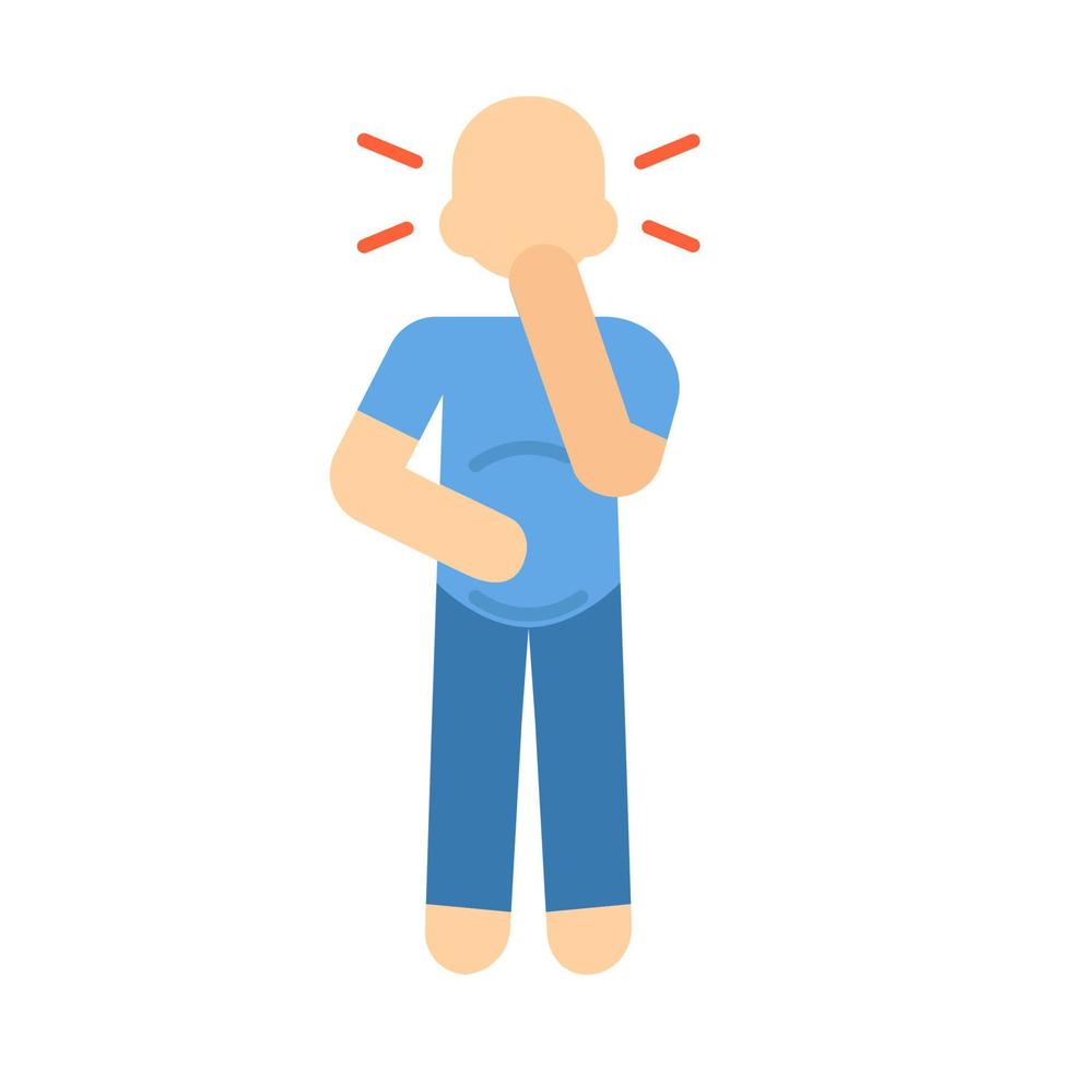 Nausea flat design long shadow color icon. Allergy, food poisoning, gastritis symptom. Early pregnancy morning sickness, toxicosis. Person suffering from stomach ache. Vector silhouette illustration