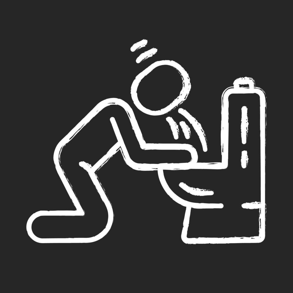Vomiting, nausea chalk icon. Allergy, food poisoning, hangover symptom. Human throwing up, puking in bathroom. Pregnancy morning sickness, toxicosis. Isolated vector chalkboard illustration