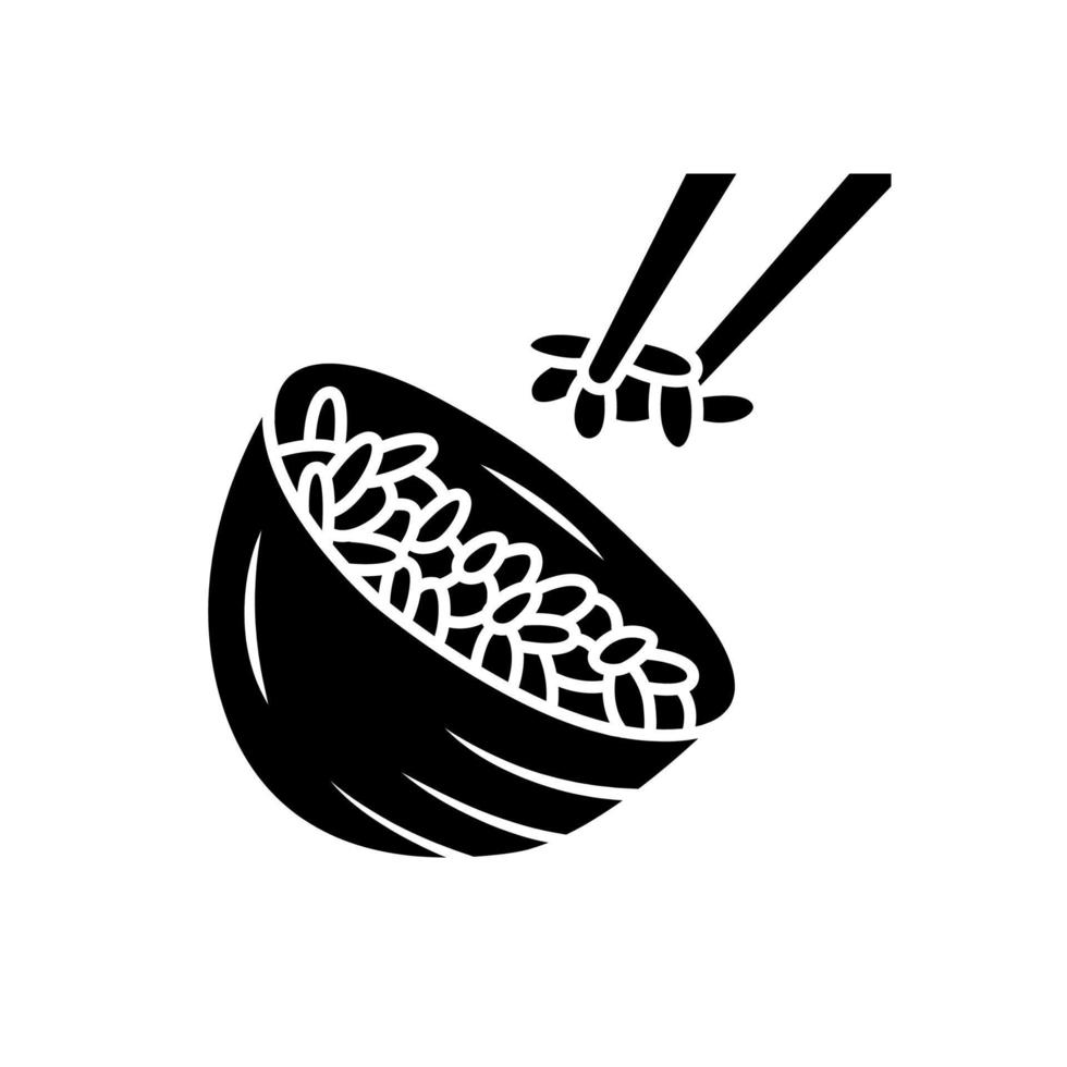 icono de glifo de arroz. comida japonesa. tazón con arroz blanco. sushi, ingrediente de rollitos de primavera. comida orgánica y natural. cocina italiana, risotto. símbolo de la silueta. espacio negativo. ilustración vectorial aislada vector