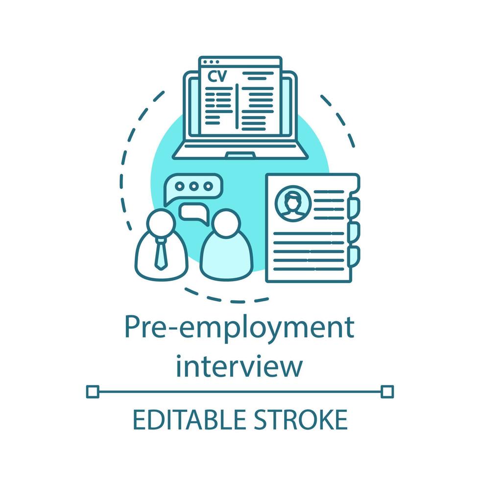 Pre-employment interview concept icon. Recruitment meeting idea thin line illustration. Resume, CV. Headhinting, recruitment, employment service. Vector isolated outline drawing. Editable stroke