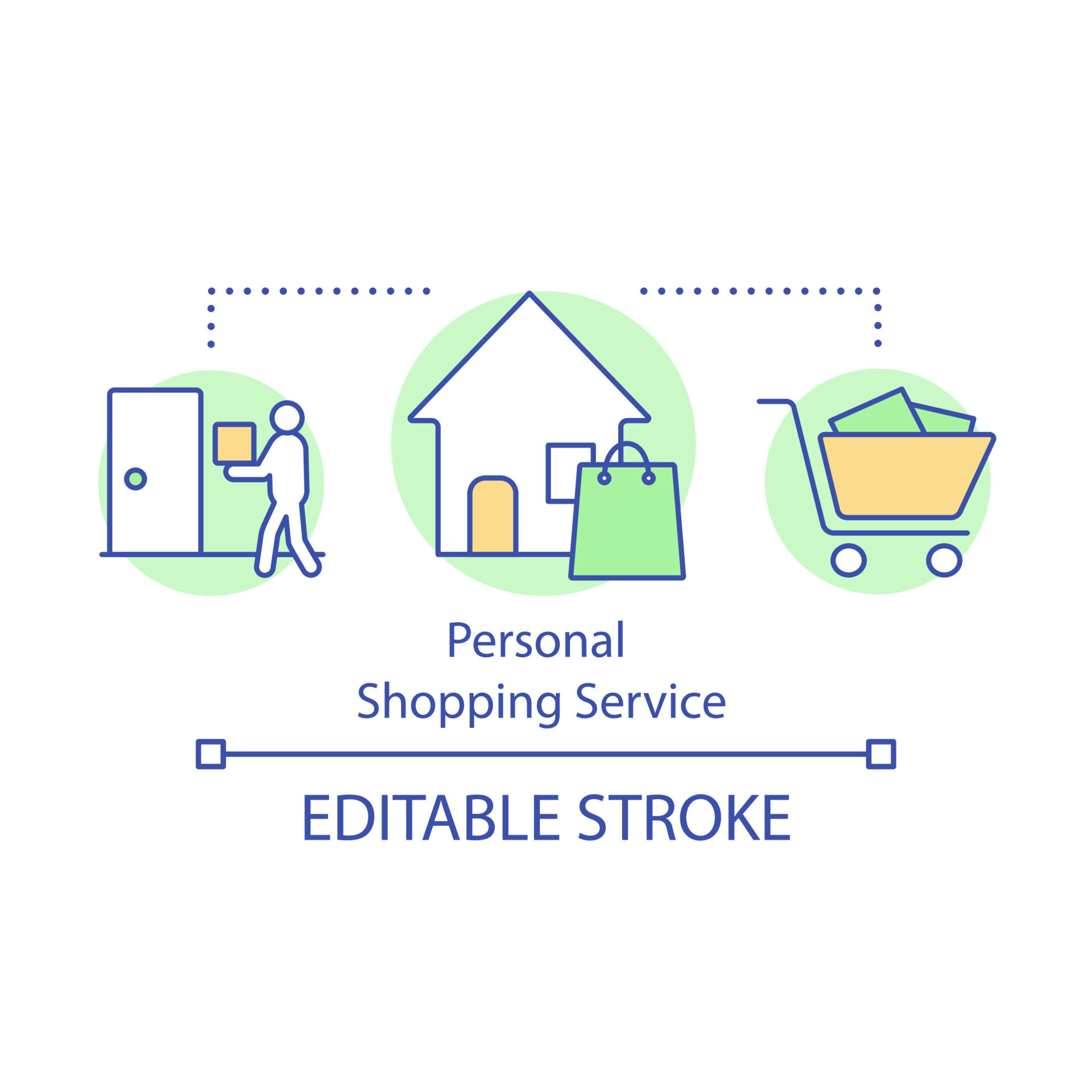 Personal shopping service concept icon. Running errands for client.  Purchase assistance. Door-to-door gifts delivery idea thin line  illustration. Vector isolated outline drawing. Editable stroke 9343969  Vector Art at Vecteezy