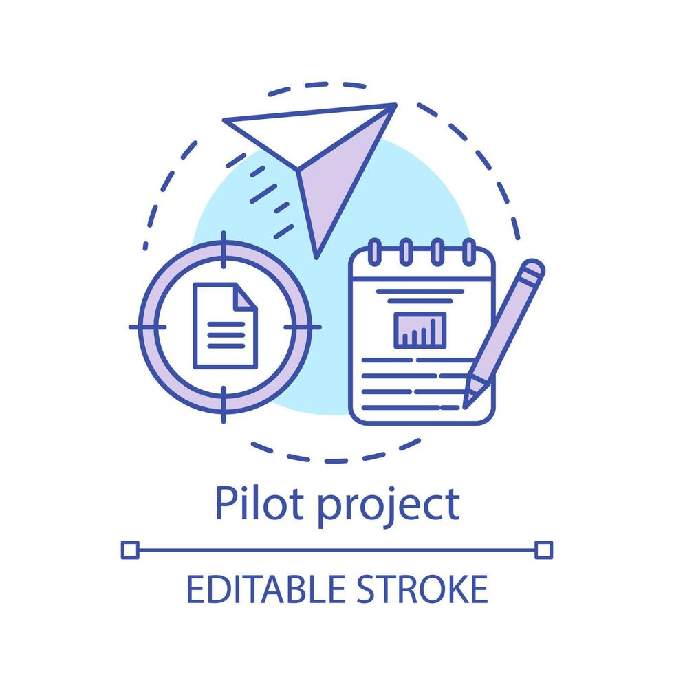 Pilot project concept icon. Startup. Business plan. Movement to goal. Start program. Strategic management idea thin line illustration. Vector isolated outline drawing. Editable stroke