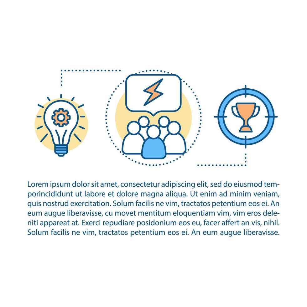 Startup team article page vector template. Successful teamwork. Brochure, magazine, booklet design element with linear icons and text boxes. Print design. Concept illustrations with text space