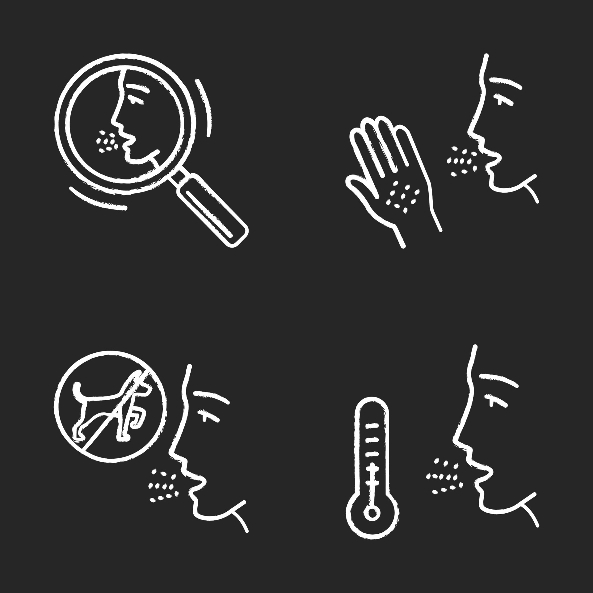 Allergies chalk icons set. Allergic reactions and diagnosis