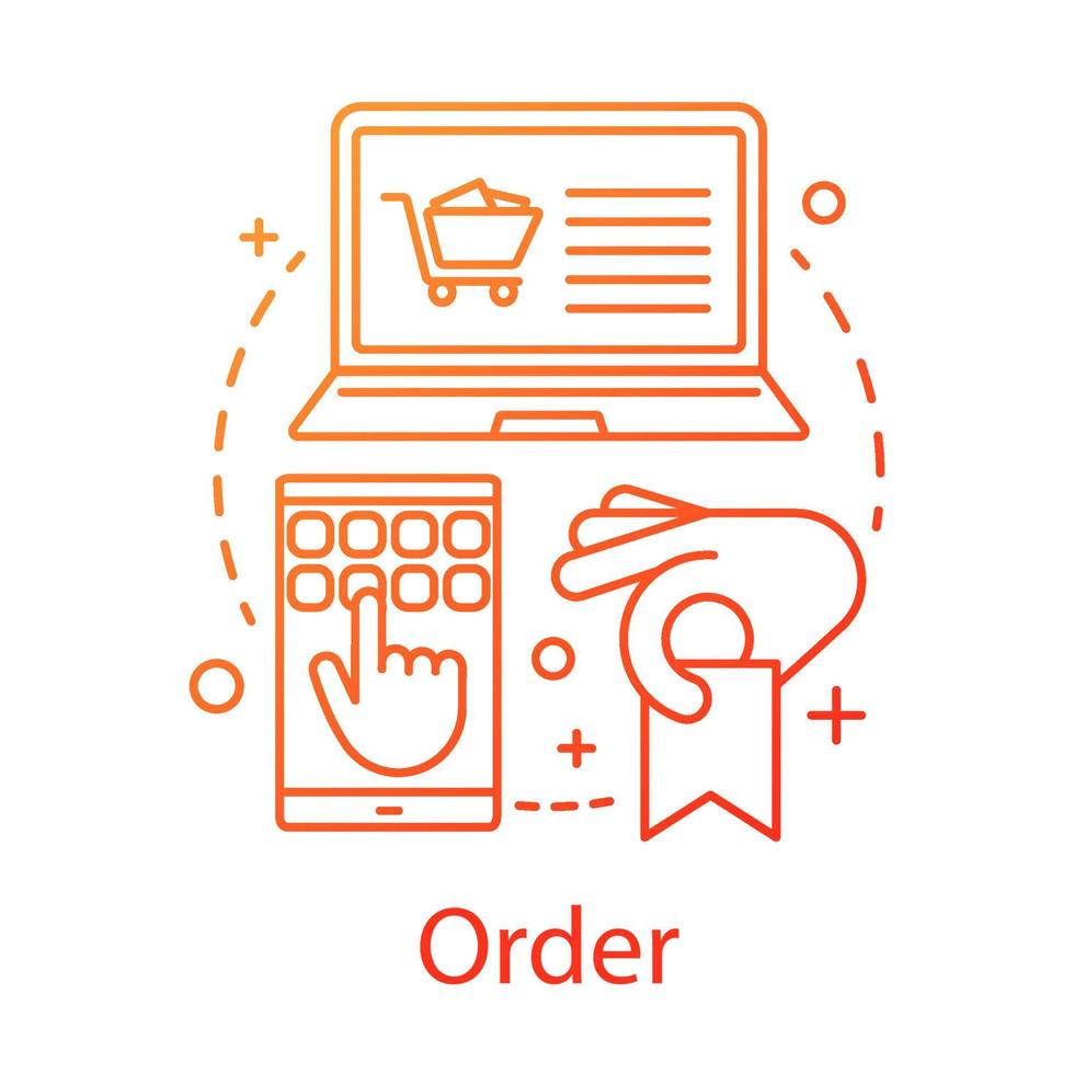 Order concept icon. Deal making idea thin line illustration. Digital purchase. E commerce. Online store shopping. Customer relationship management. Vector isolated outline drawing