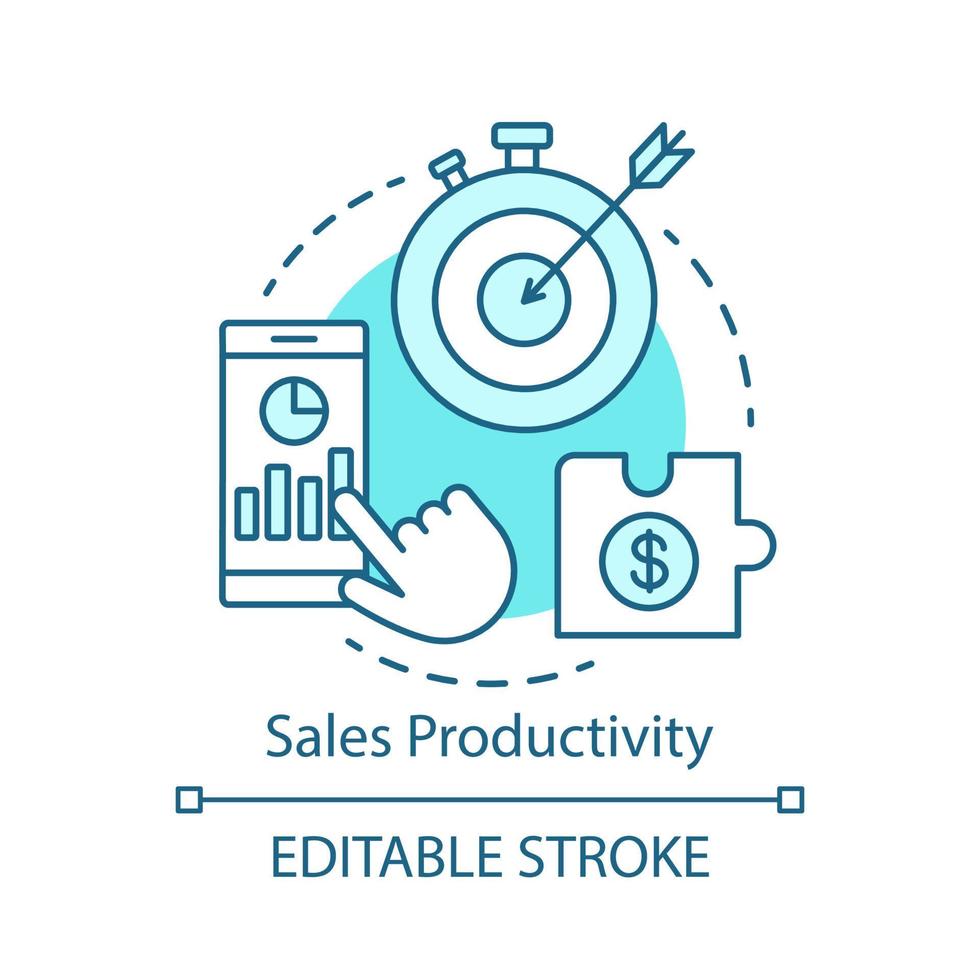 Sales productivity concept icon. Marketing strategy idea thin line illustration. Income increasing. Business management. CRM system software. Vector isolated outline drawing. Editable stroke