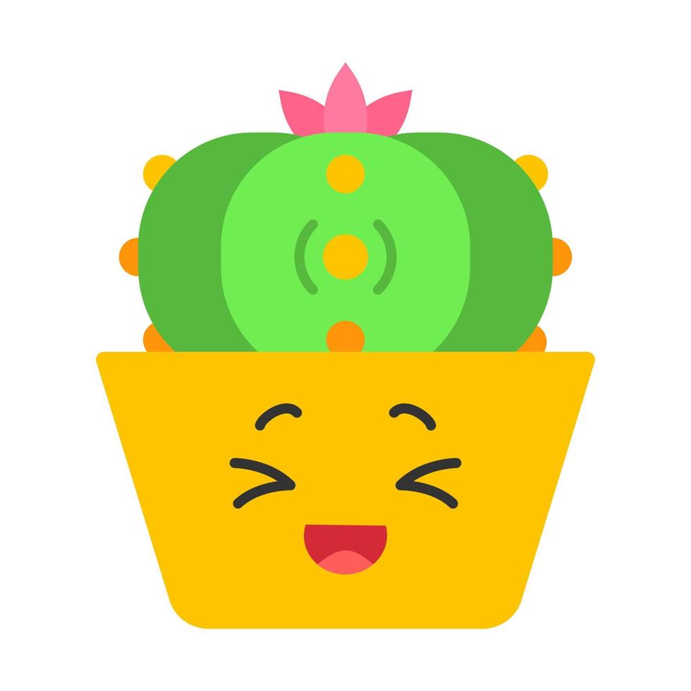 Peyote cactus flat design long shadow color icon. Cactus with laughing face. Lophophora. Home cacti in pot. Mexico flora. Happy plant, squinting eyes. Succulent plant. Vector silhouette illustration