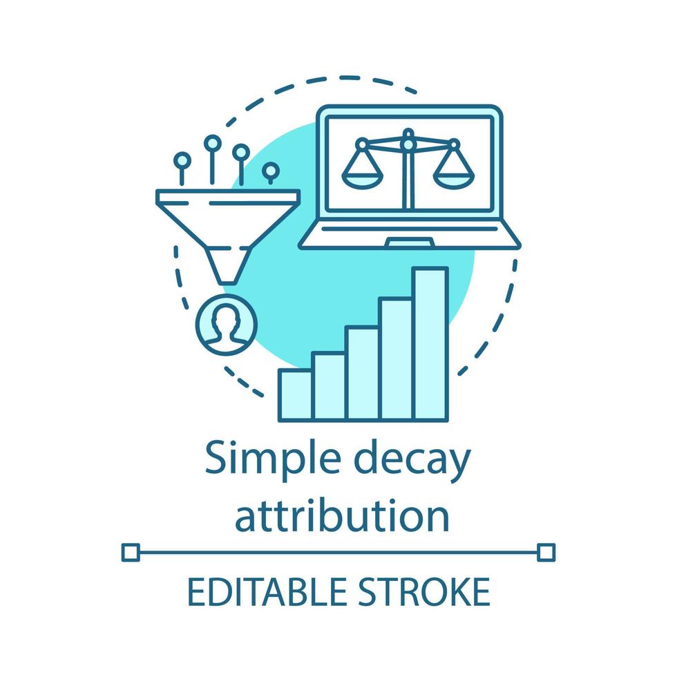 Simply decay attribution blue concept icon. Attribution modeling type idea thin line illustration. Multi-touch analyze. Conversion model. Vector isolated outline drawing. Editable stroke