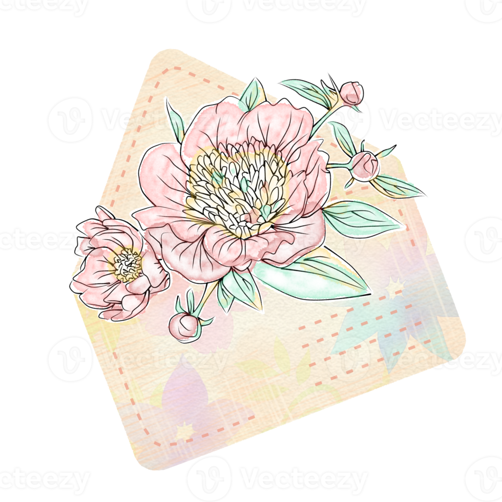 Watercolor style decorative mail envelope illustration 9344278 PNG
