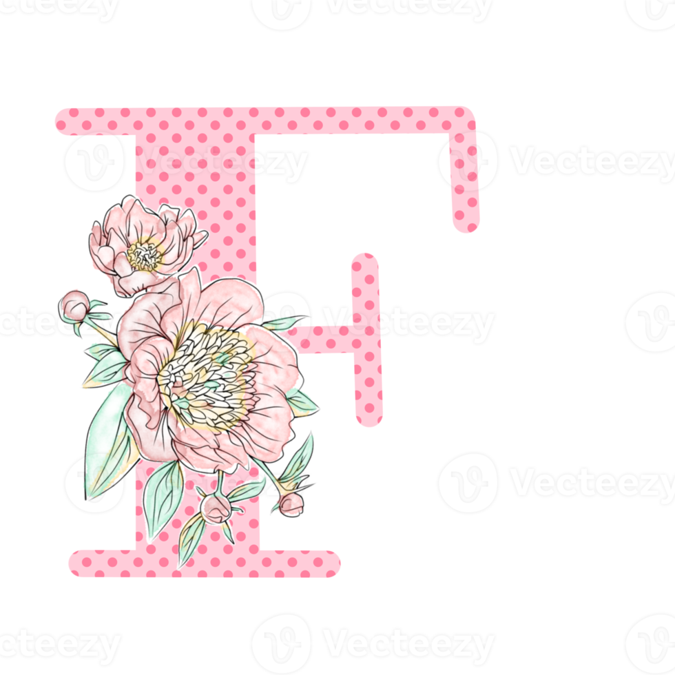 illustration de lettres décorées d'un bouquet de pivoines png