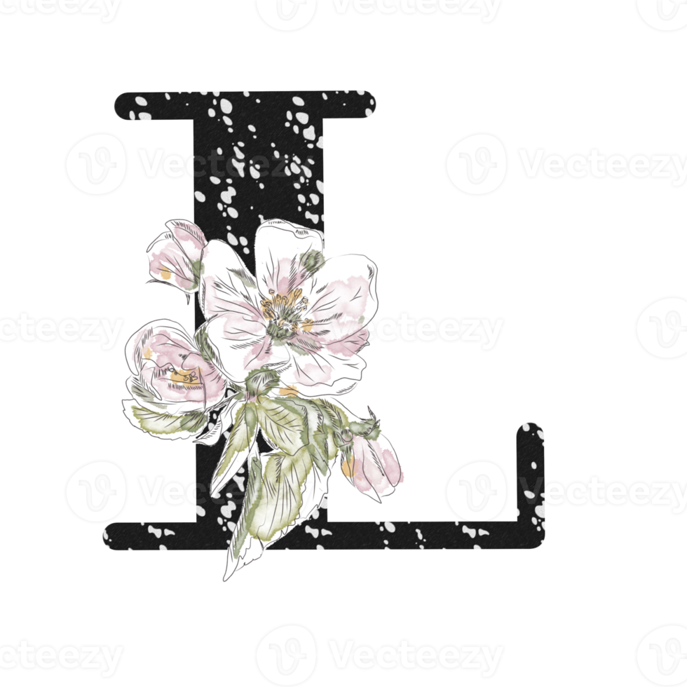 Illustration of letters decorated with a bouquet of peonies png