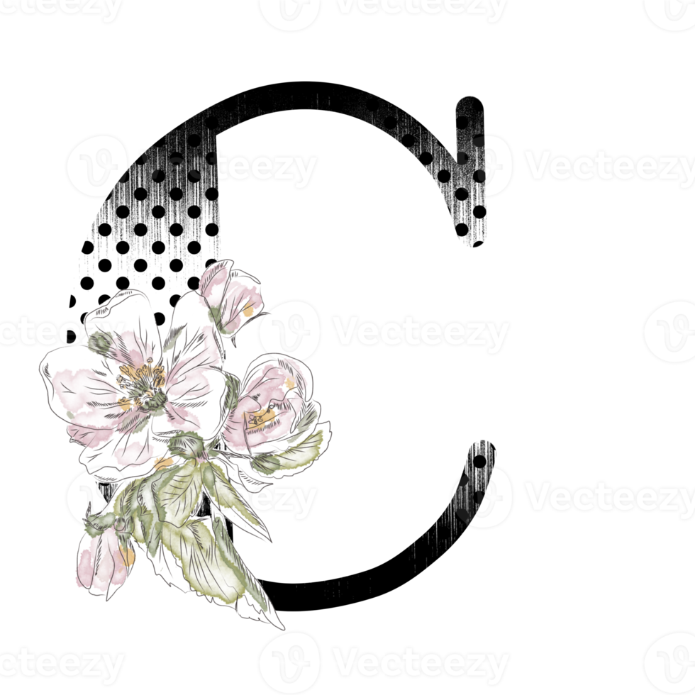 illustration de lettres décorées d'un bouquet de pivoines png