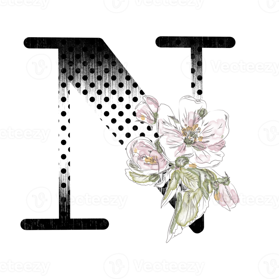 illustration de lettres décorées d'un bouquet de pivoines png