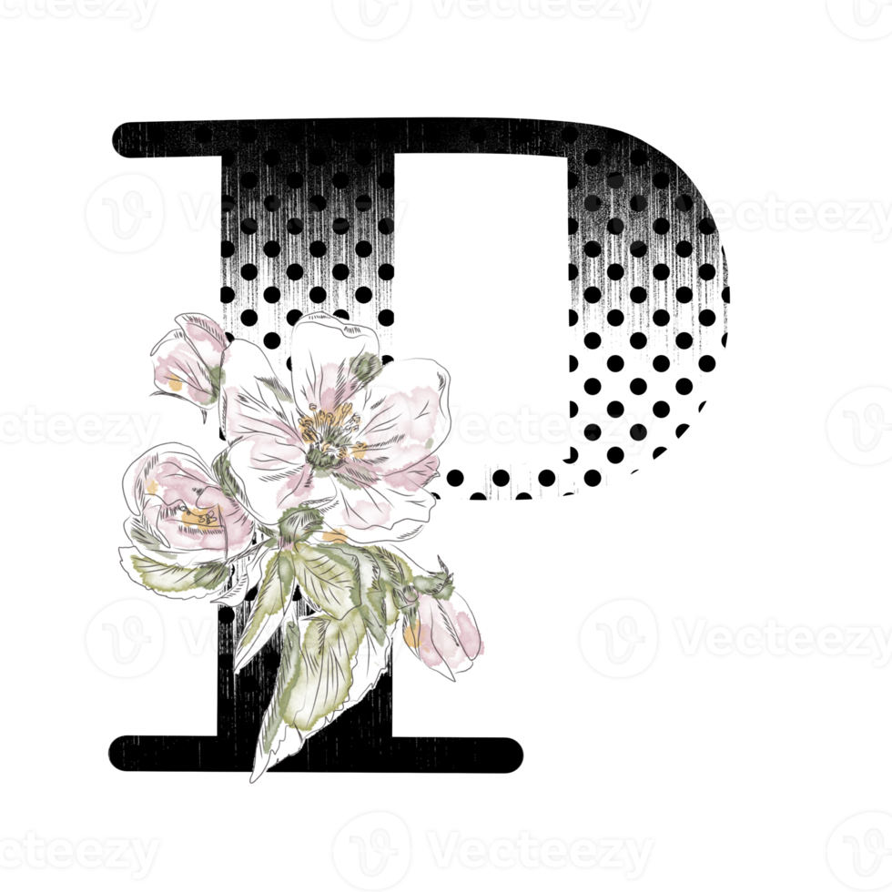 Illustration of letters decorated with a bouquet of peonies png