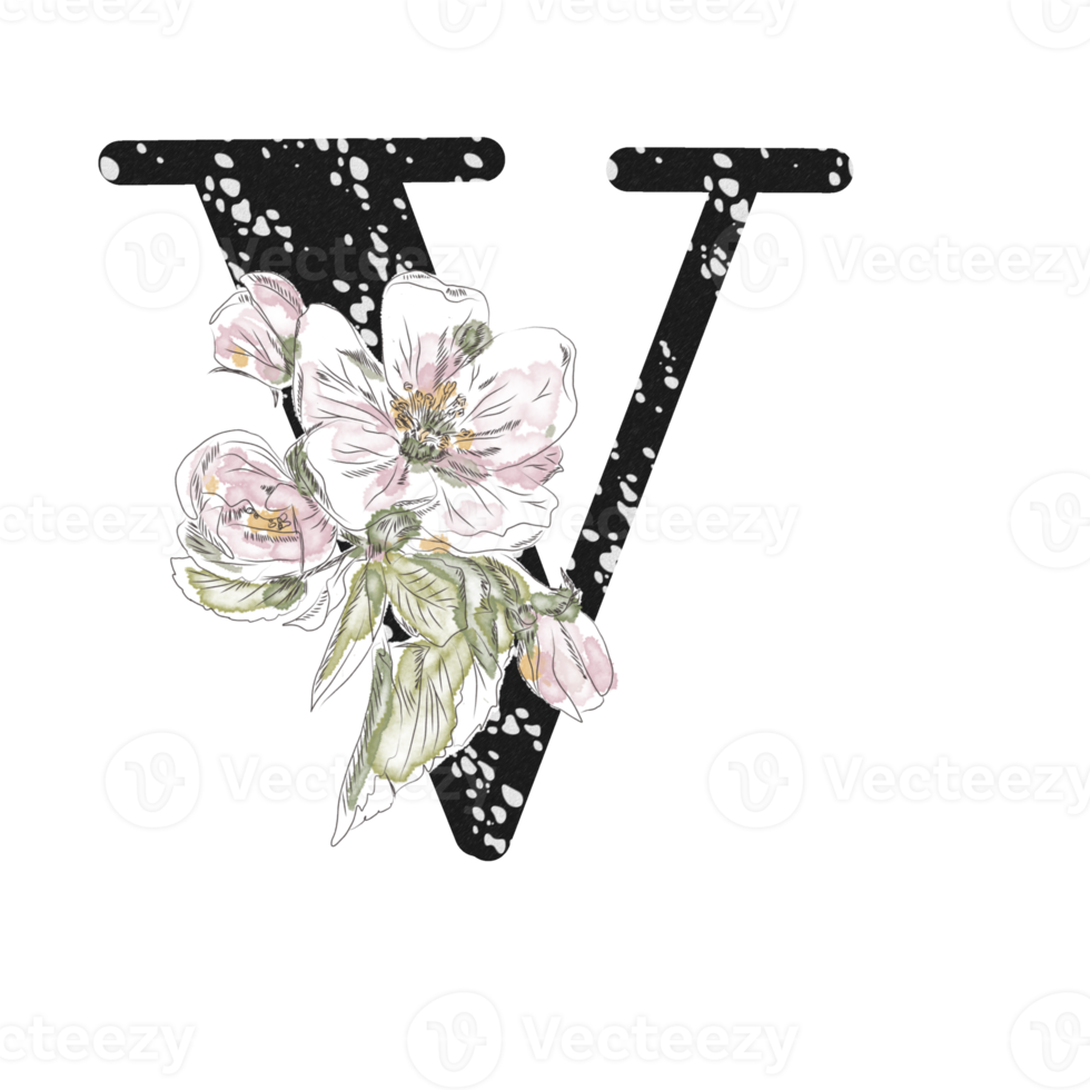 illustration de lettres décorées d'un bouquet de pivoines png