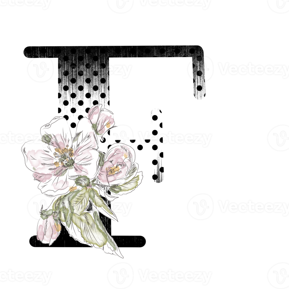 illustration de lettres décorées d'un bouquet de pivoines png