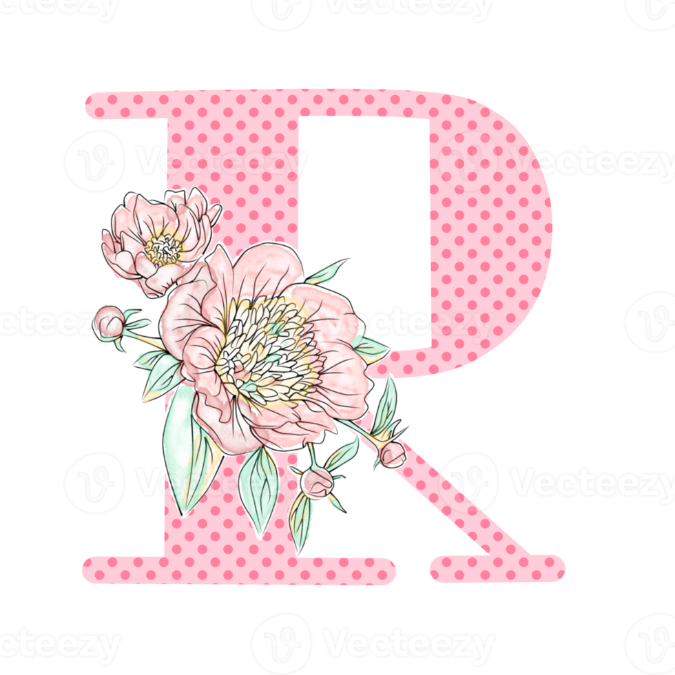 Illustration of letters decorated with a bouquet of peonies png