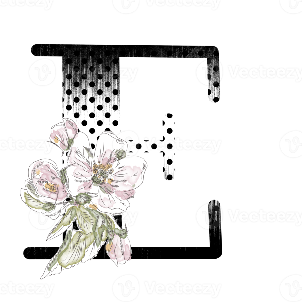 llustration of letters decorated with a bouquet of peonies png