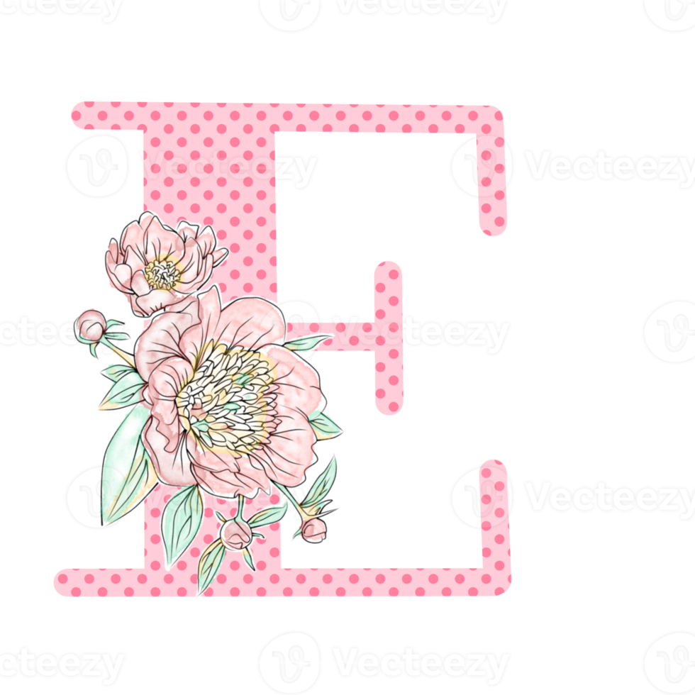 illustration de lettres décorées d'un bouquet de pivoines png