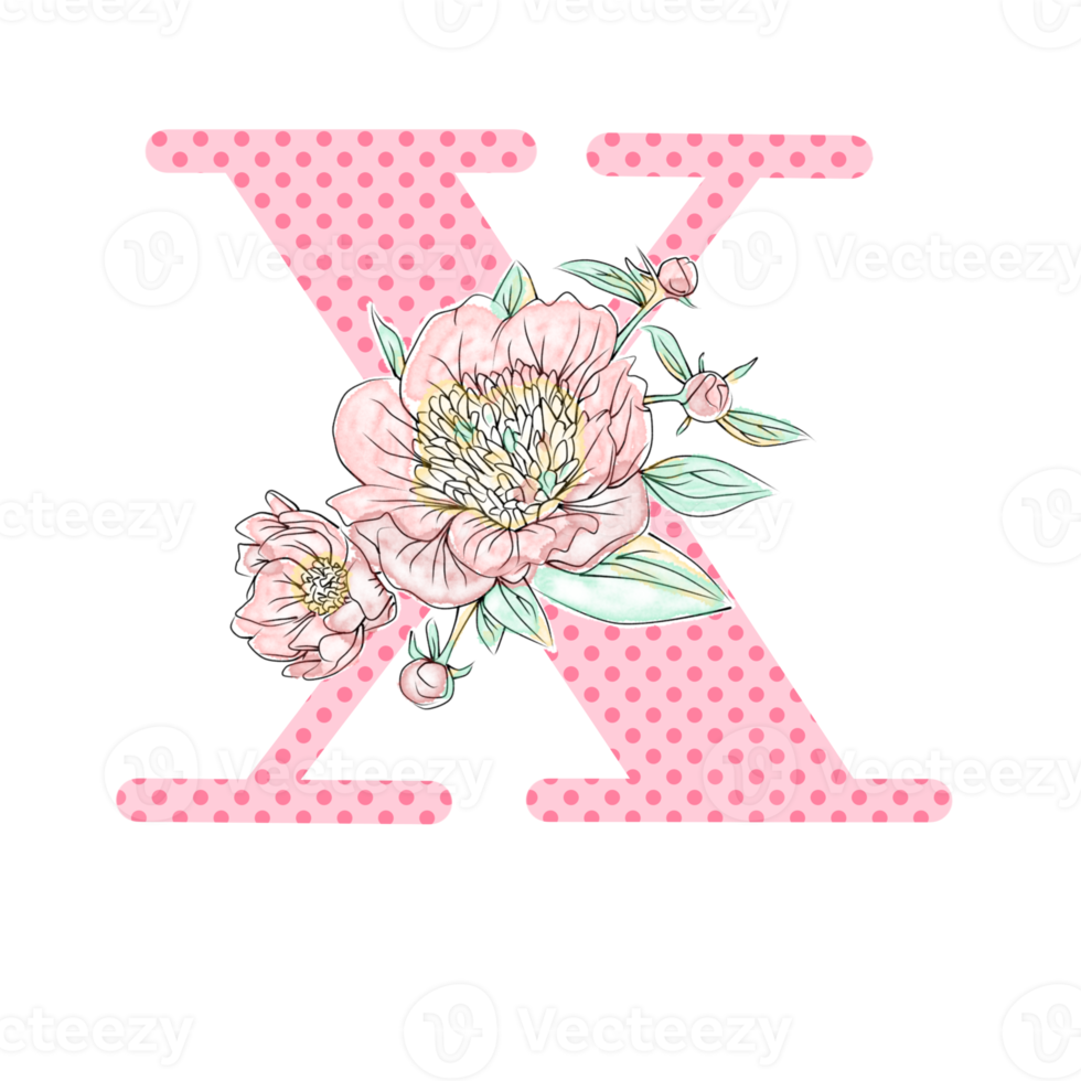 llustration of letters decorated with a bouquet of peonies png