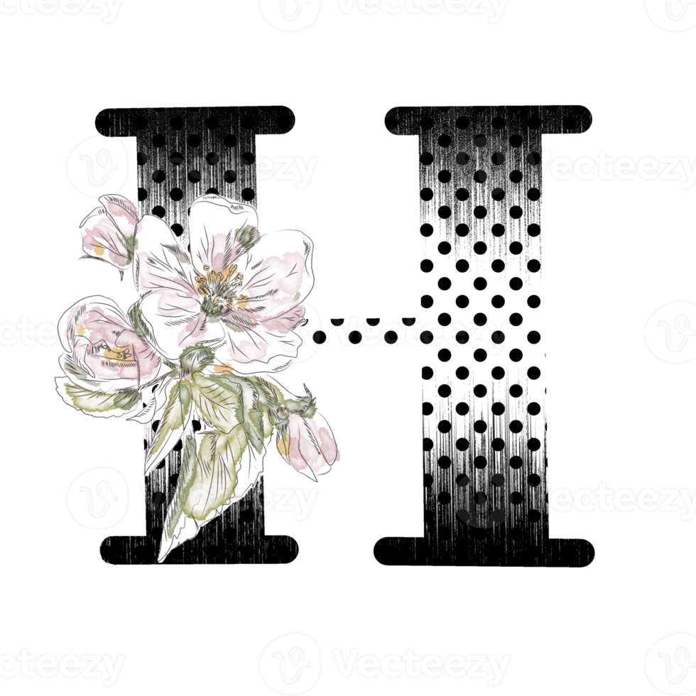 llustration of letters decorated with a bouquet of peonies png