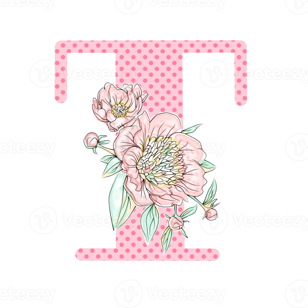 Illustration of letters decorated with a bouquet of peonies png