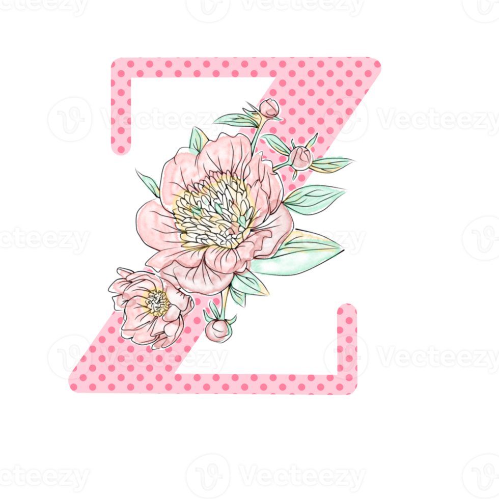 Illustration of letters decorated with a bouquet of peonies png