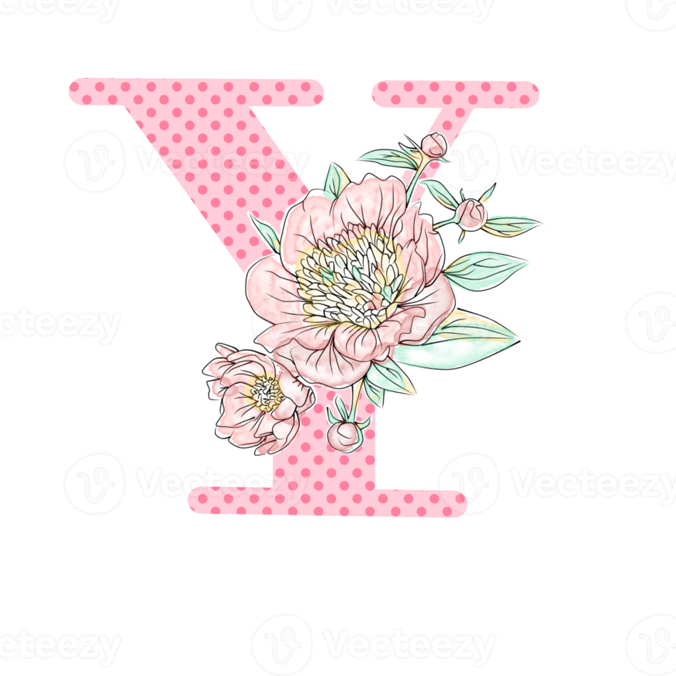 Illustration of letters decorated with a bouquet of peonies png
