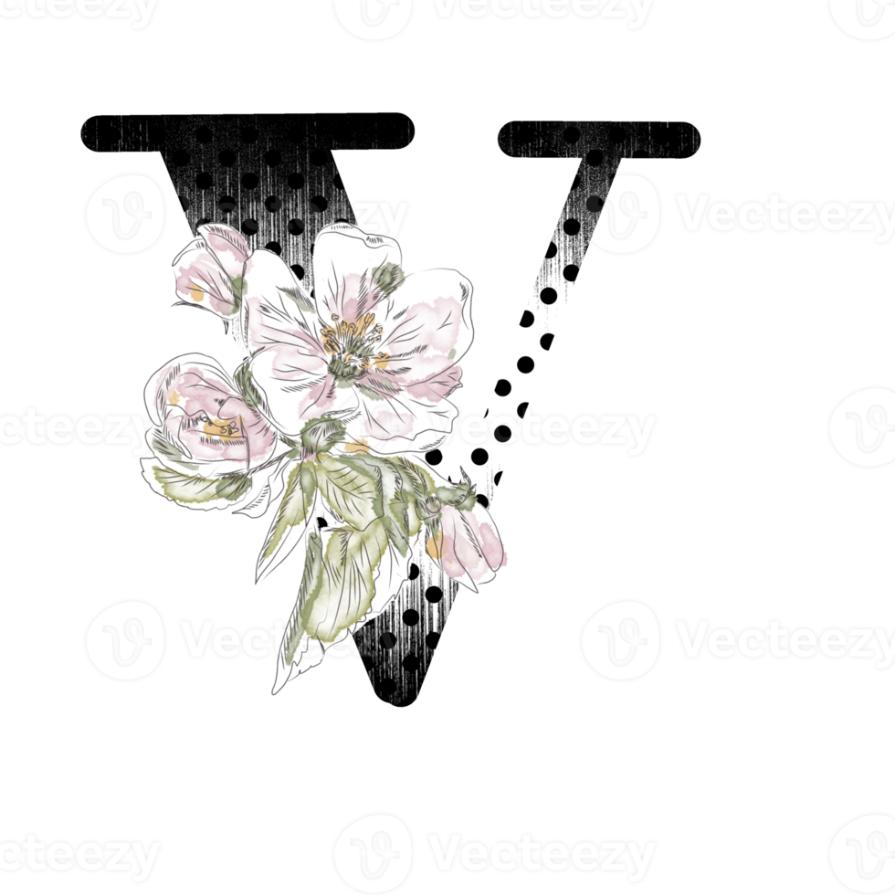 llustration of letters decorated with a bouquet of peonies png