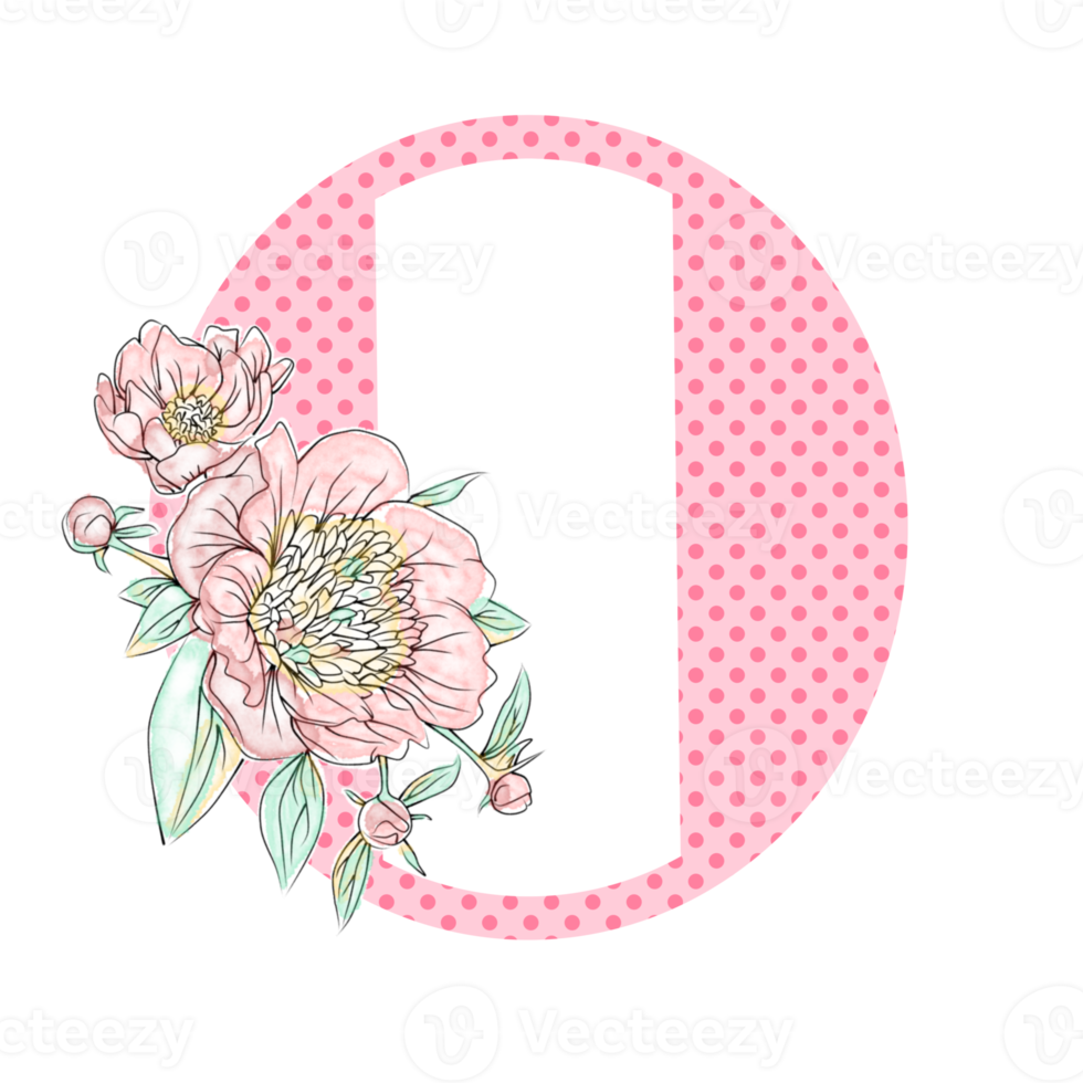 Illustration of letters decorated with a bouquet of peonies png