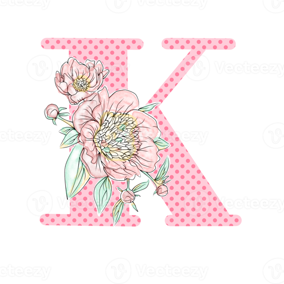 Illustration of letters decorated with a bouquet of peonies png